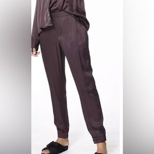 NWT Young Fabulous & Broke Jensen Chocolate Brown Satin Jogger Medium